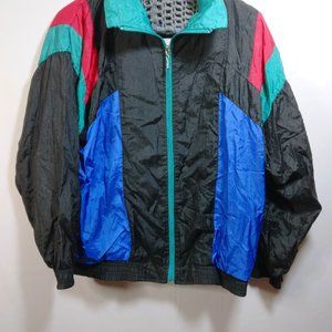Active Sensation Vintage Colorblock‎ Windbreaker Jacket Black Blue Size M Medium
